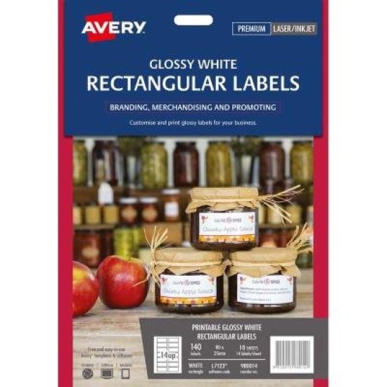Avery Rectangular Glossy Label 10 Sheets 14 Up White L7123