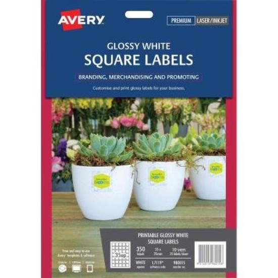 AVERY LABEL L7119 SQUARE GLOSS WHITE 35UP 10 SHEETS