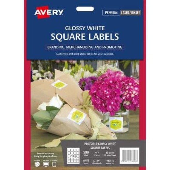 Avery Square Glossy Labels L7124 10 Sheets 20up 45x45mm