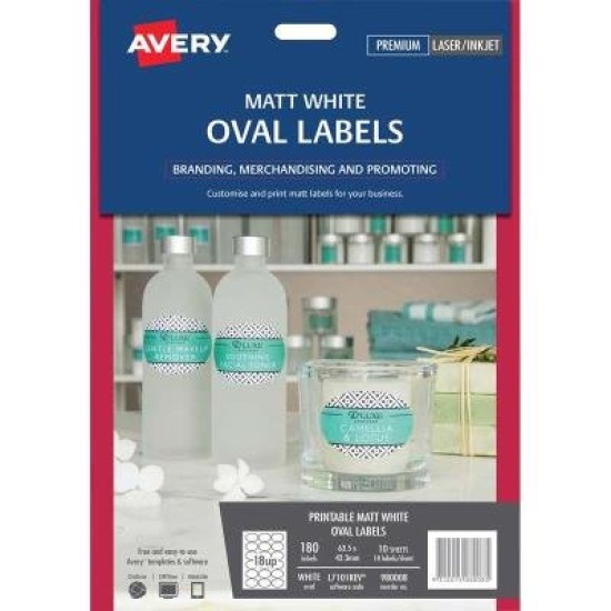 Avery Label L7101REV Oval White 18up 10 Sheets