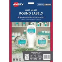 Avery Label L7104REV Round White 60mm 12up 10 Sheets