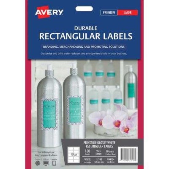 Avery Label Permanent Rectangular 10 Sheets 10 Up L7148 96x51mm