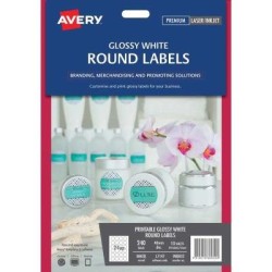 Avery Label L7147 White Gloss Round 24 Up 10 Sheets Laser Inkjet 40mm