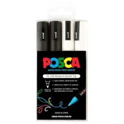 Uni Posca Marker 1.8-2.5mm 4 Pack Black White PC-5M Uni Posca Marker 1.8-2.5mm 4 Pack Black White PC-5M