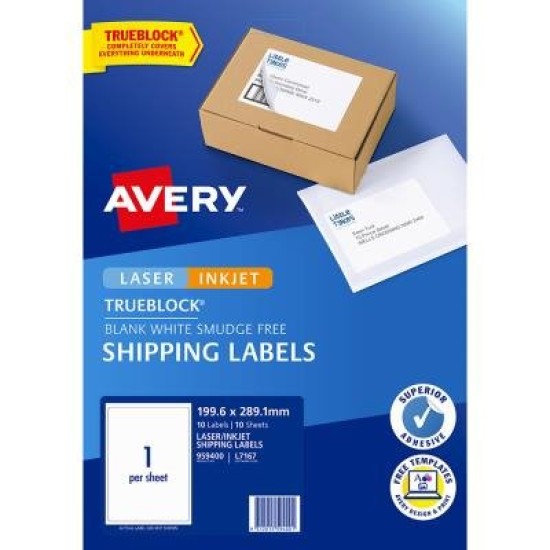 Avery Label L7167 Internet Shipping 1/Sheet 199.6x289.1mm FSC Mix Credit 10 Pack