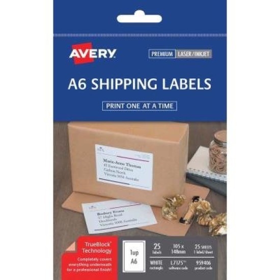 Avery Label L7175 Shipping A6 105x148mm FSC Mix Credit Pack 25