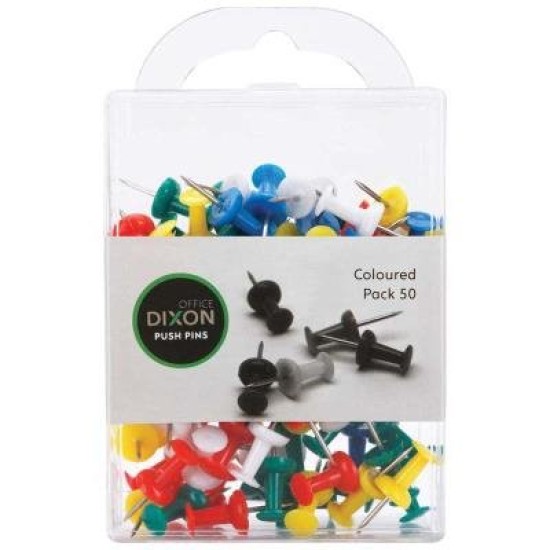 Dixon Push Pins Pack 50 Assorted Colour