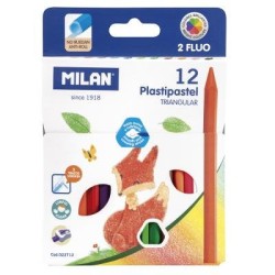 Milan Plastipastel Triangular Pack 12 Assorted Colours Milan Plastipastel Triangular Pack 12 Assorted Colours