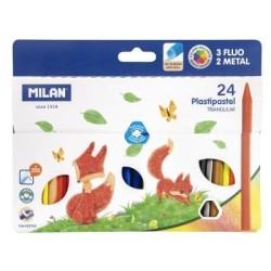 Milan Plastipastel Triangular Pack 24 Assorted Colours Milan Plastipastel Triangular Pack 24 Assorted Colours