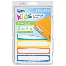 Avery Label Kids Durable Blue Orange Yellow Green Neon Border 89x16mm 7up 5 Sheets Avery Label Kids Durable Blue Orange Yellow Green Neon Border 89x16mm 7up 5 Sheets