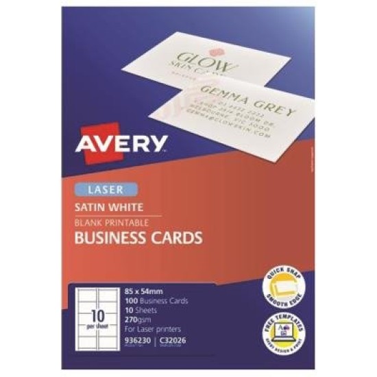 Avery Business Cards Satin Finish 270gsm Laser 10up 10 Sheets