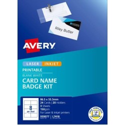 Avery Card Name Badges Kit 86.5x55.5mm 8up 3 Sheets Inkjet Laser Avery Card Name Badges Kit 86.5x55.5mm 8up 3 Sheets Inkjet Laser