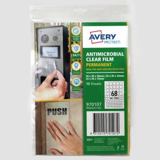 Avery Protect Anti-Microbial Film Permanent Mixed Squares A4 68up 10 Sheets