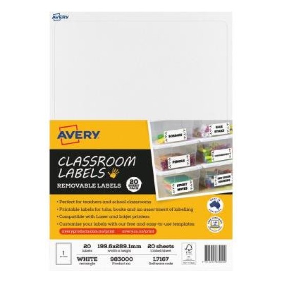 Avery Classroom Labels 1up 20 Sheets