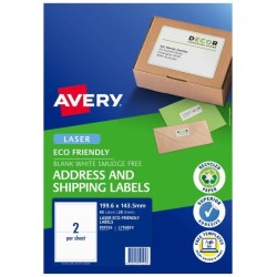 Avery Eco Friendly Address Labels 199.1x143.5mm 2up 20 Sheets Avery Eco Friendly Address Labels 199.1x143.5mm 2up 20 Sheets
