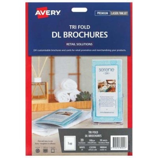 Avery Brochures  Tri Fold DL A4 Inkjet Laser 1up 20 Sheets