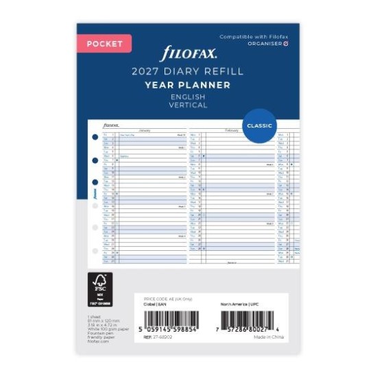 DIARIES 2027 Filofax Refill Year Planner Vertical Pocket 2027 page: 8