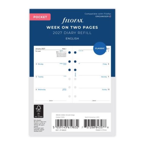 DIARIES 2027 Filofax Refill Classic Week To View Pocket 2027 page: 8