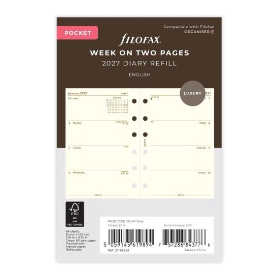 DIARIES 2027 Filofax Refill Classic Week To View Pocket Cotton Cream 2027 page: 8