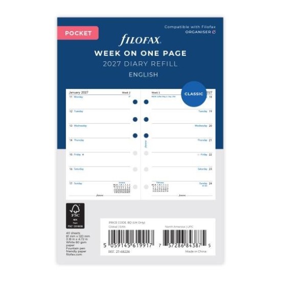 DIARIES 2027 Filofax Refill Classic Week Per Page Pocket 2027 page: 8