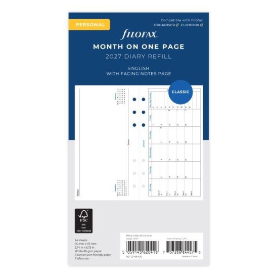 DIARIES 2027 Filofax Refill Classic Month To A Page With Notes Personal 2027 page: 8