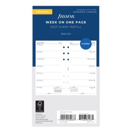 DIARIES 2027 Filofax Refill Classic Week Per Page Personal 2027 page: 8