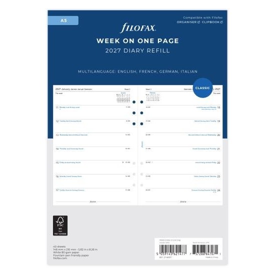 DIARIES 2027 Filofax Refill Classic Week Per Page A5 ML 2027 page: 8