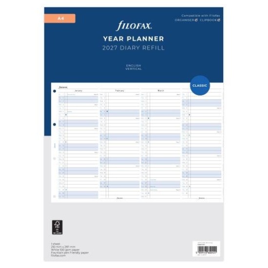 DIARIES 2027 Filofax Refill Year Planner Vertical A4 2027 page: 8