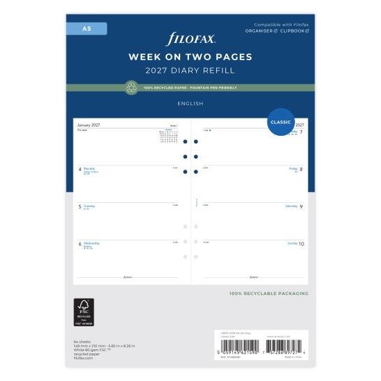 DIARIES 2027 Filofax Classic Refill Recycled Week to View Diary A5 2027 page: 8