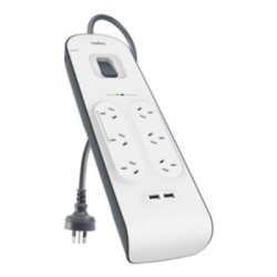 Belkin 6 Way Surge Board with 2 x USB Ports (2.4A)