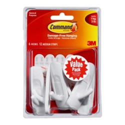 Command Hook 17001-6 Medium White, Value Pack of 6