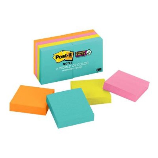 Post-it Super Sticky Notes 622-8SSMIA 48x48mm Supernova (Miami), Pack of 8