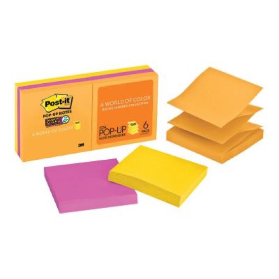 Post-it Super Sticky Pop Up Notes R330-6SSUC 76x76mm Energy (Rio), Pack of 6