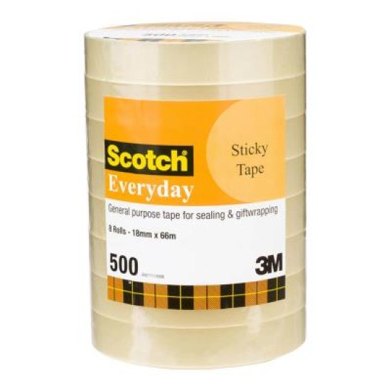 Scotch Sticky Tape 502 18mmx66m, Pack of 8