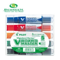 Pilot BeGreen V Board Whiteboard Marker Chisel, Pack of 5 (WBMAVBM-MC-S5PBG)