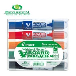 Pilot BeGreen V Board Whiteboard Marker Bullet, Pack of 5 (WBMAVBM-M-S5PBG)
