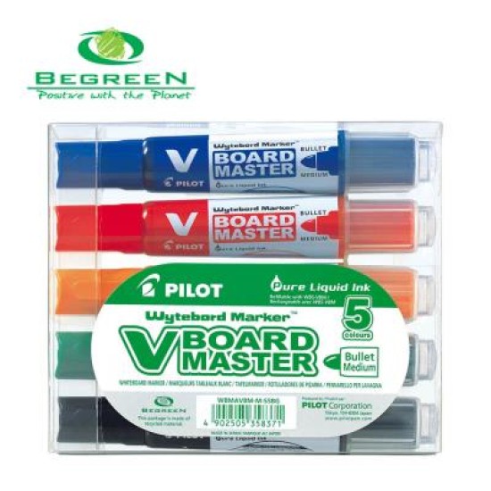 Pilot BeGreen V Board Whiteboard Marker Bullet, Pack of 5 (WBMAVBM-M-S5PBG)