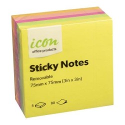 Okin Sticky Notes 75mm x 75mm Neon 5 Pack