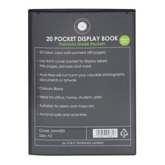 Okin Insert Display Book A3 20 Pocket Black