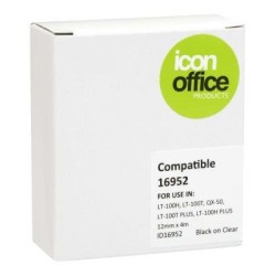 Icon Compatible Dymo LetraTag Tape 16952 12mmx4m Black on Clear Icon Compatible Dymo LetraTag Tape 16952 12mmx4m Black on Clear