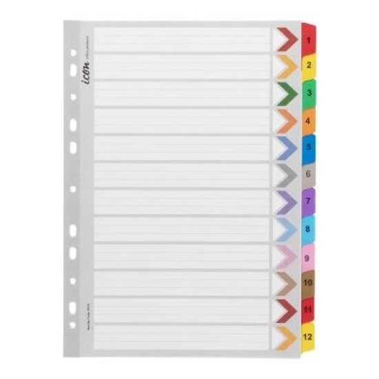 Icon Cardboard Indices with Reinforced Tabs 1-12 Coloured
