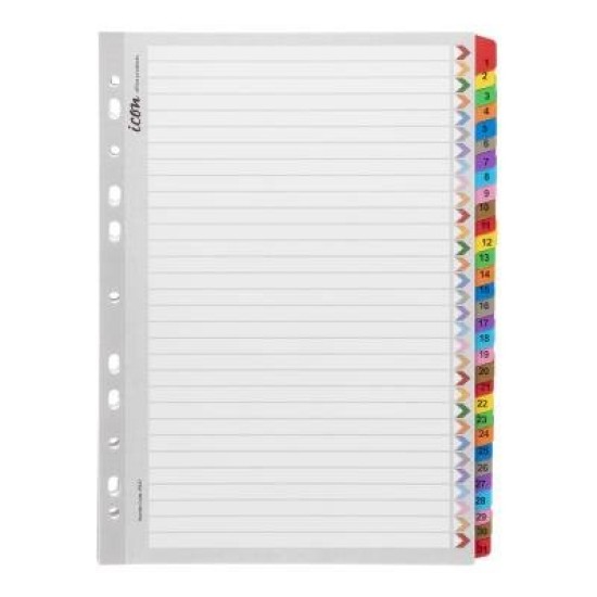 Icon Cardboard Indices with Reinforced Tabs 1-31 Coloured