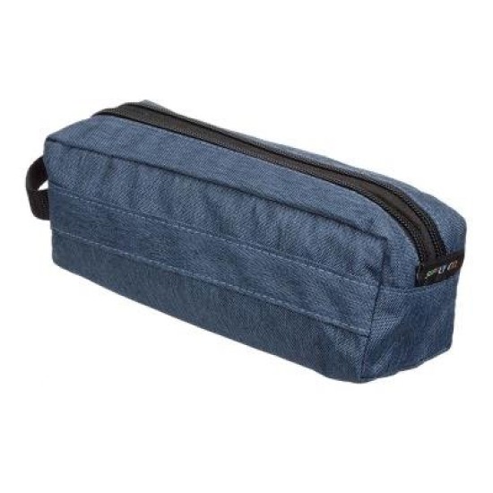 Okin Pencil Case Barrel 2 Zip Denim Blue 22x8x8cm