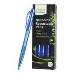 Icon Ballpoint Retractable Pens Fine Blue, Pack of 10 Icon Ballpoint Retractable Pens Fine Blue, Pack of 10