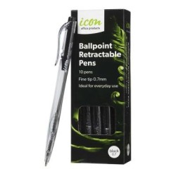 Icon Ballpoint Retractable Pens Fine Black, Pack of 10 Icon Ballpoint Retractable Pens Fine Black, Pack of 10