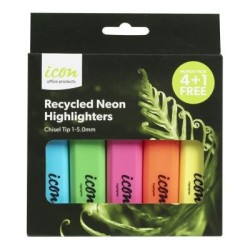 Icon Recycled Highlighter Chisel Tip 4+1 Bonus Pack, Neon