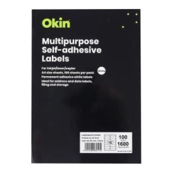 Okin Multipurpose Labels 16 Per Sheet 99.1x34mm, Pack of 100 Okin Multipurpose Labels 16 Per Sheet 99.1x34mm, Pack of 100