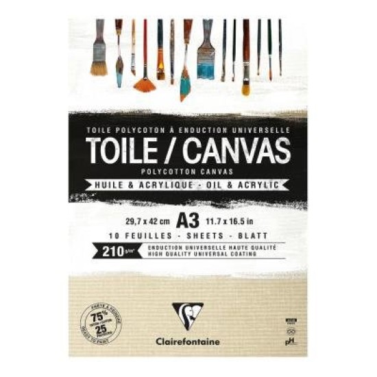 Polycotton Canvas Pad Natural A3 210g 10sh