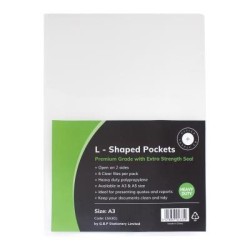 Okin L Shaped Pockets Heavy Duty A3 Clear, Pack of 6 Okin L Shaped Pockets Heavy Duty A3 Clear, Pack of 6