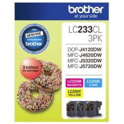 Brother ink cartridge lc233cl3pk cyan/magenta/yellow inkjet 500 pages 3/pack